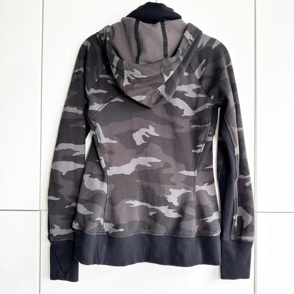 Athleta Black & Gray Camo Triumph Hoodie Zip Up Jacket Size Small Camouflage - Picture 4 of 12